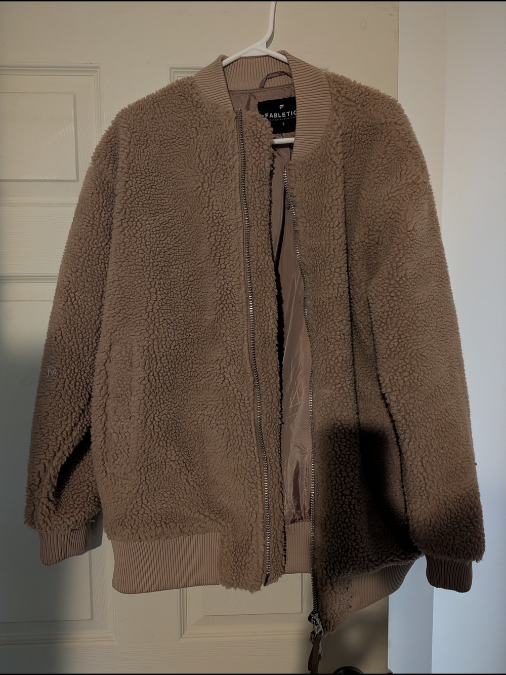 Fabletics Taupe Plush Sherpa Bomber Jacket